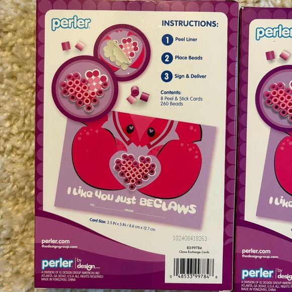 Crab Perler Bead Valentine's Cards - 2 Packs - Picture 3 of 3